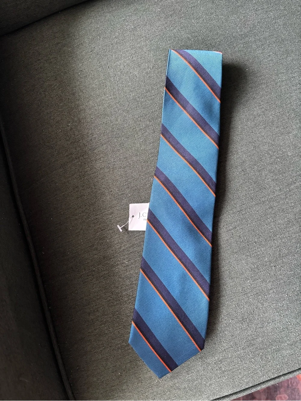 J. Crew Blue Navy and Orange Diagonal Stripe Silk Tie